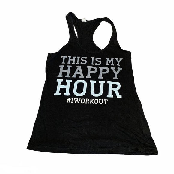 𝅺WORKOUT racerback tank top black graphic print S - Picture 1 of 6